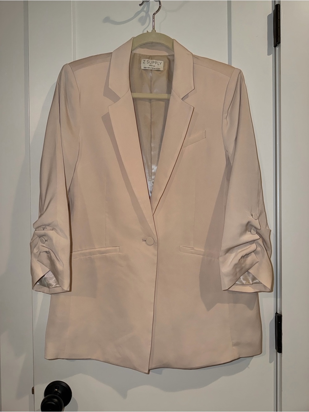 Z Supply Blush Pink Single-Button Ruched Sleeve Blazer